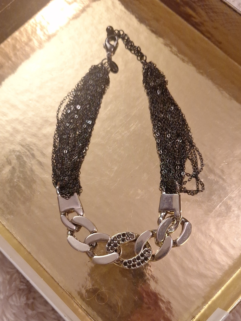 Chain Statement Necklace in Black & Silver Like New